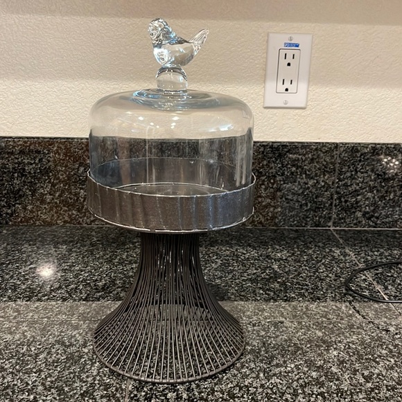 Birdsong Glass Petite Cupcake Display Stands Topped Dome Cover, metal stand - Picture 1 of 7